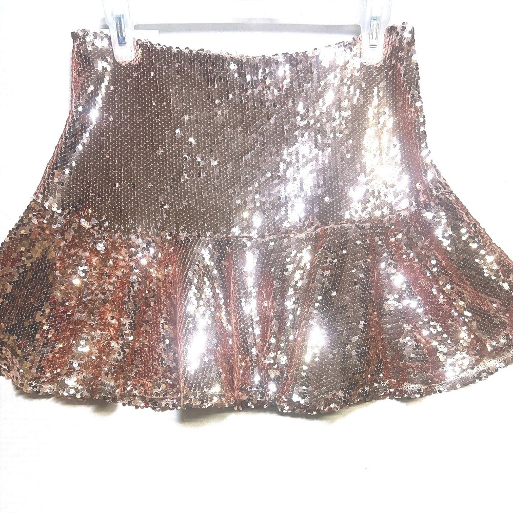 TCEC Rose Gold Sequin Peplum Mini Skirt Party Holiday M Glam 2016